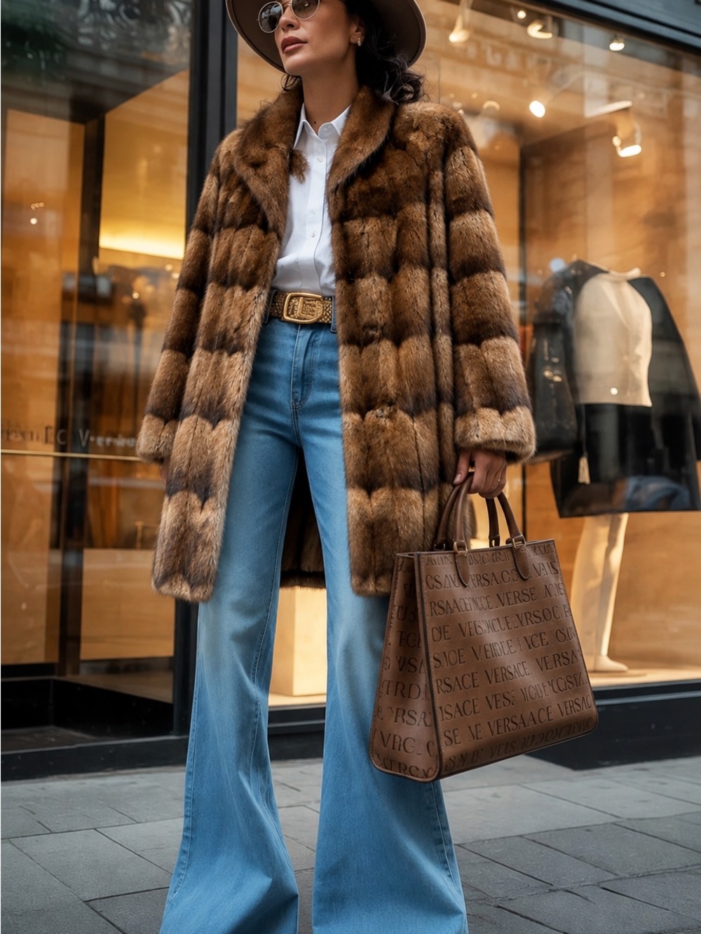 Vintage Genuine Fur Coat | Brown Patchwork Longline Jacket | Ultra Soft